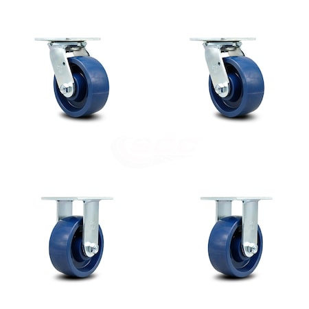 Service Caster 5 Inch Solid Polyurethane Caster Set with Ball Bearings 2 Swivel 2 Rigid SCC SCC-30CS520-SPUB-2-R520-2